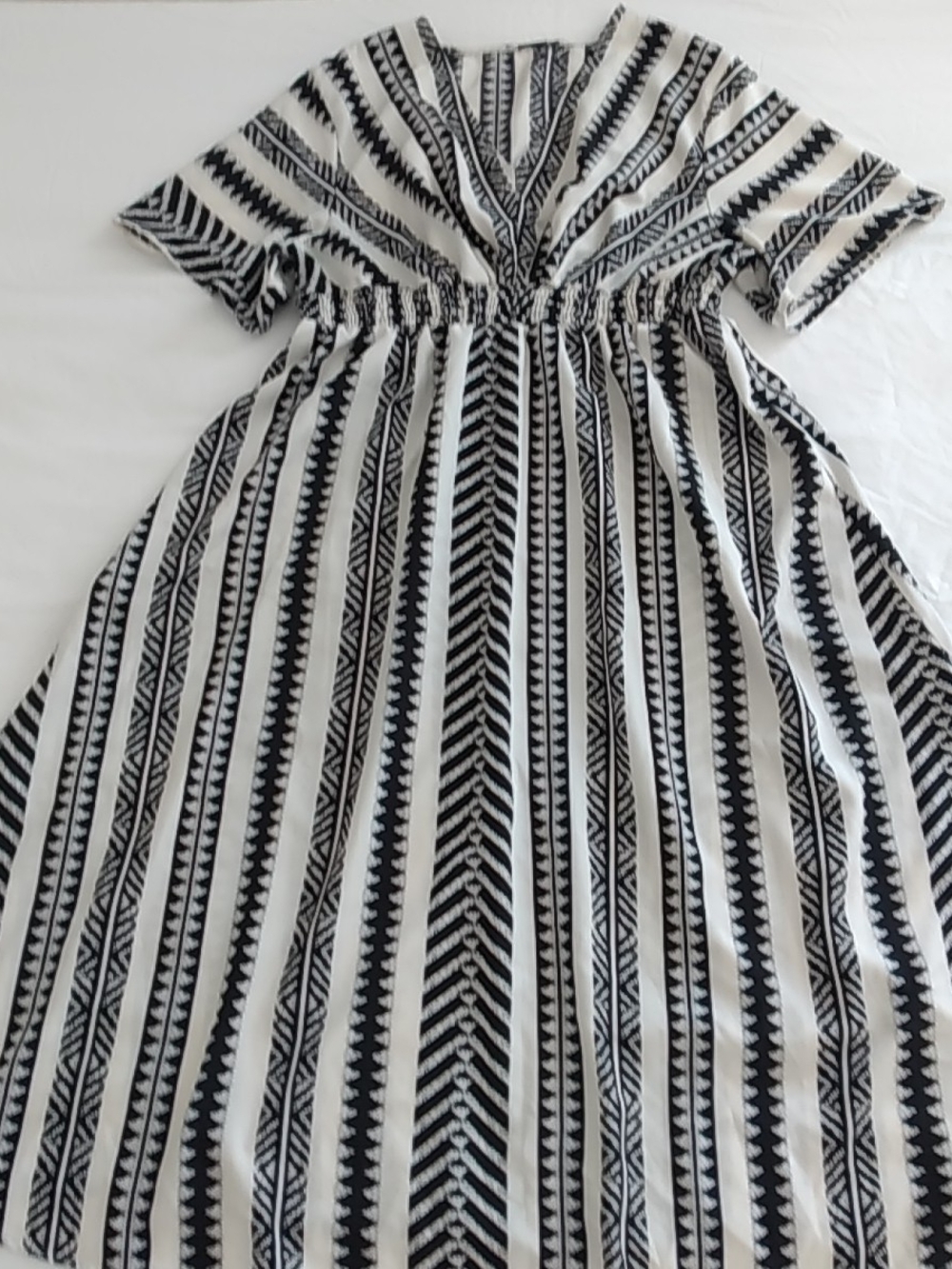Southwest Black & White Striped Midi Dress Geometric Pattern Coastal Cottagecore